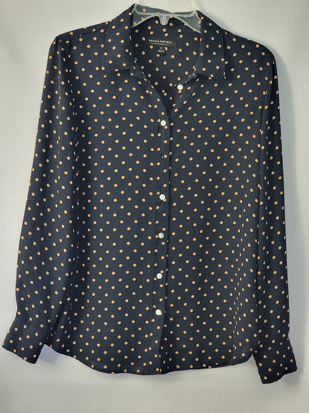 Banana Republic Navy Blue Polka Dot Button-Up Shirt Size S